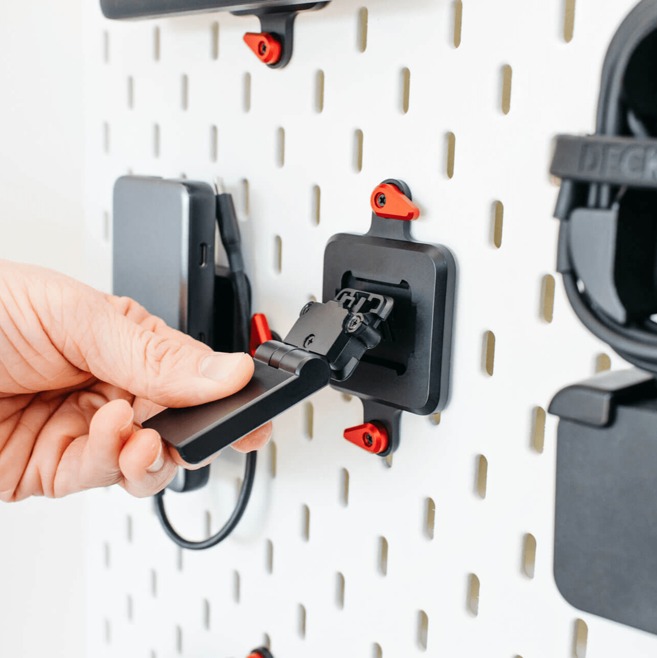 Store your Kickstand on your Ikea Skadis pegboard using the Mechanism Skadis Innie