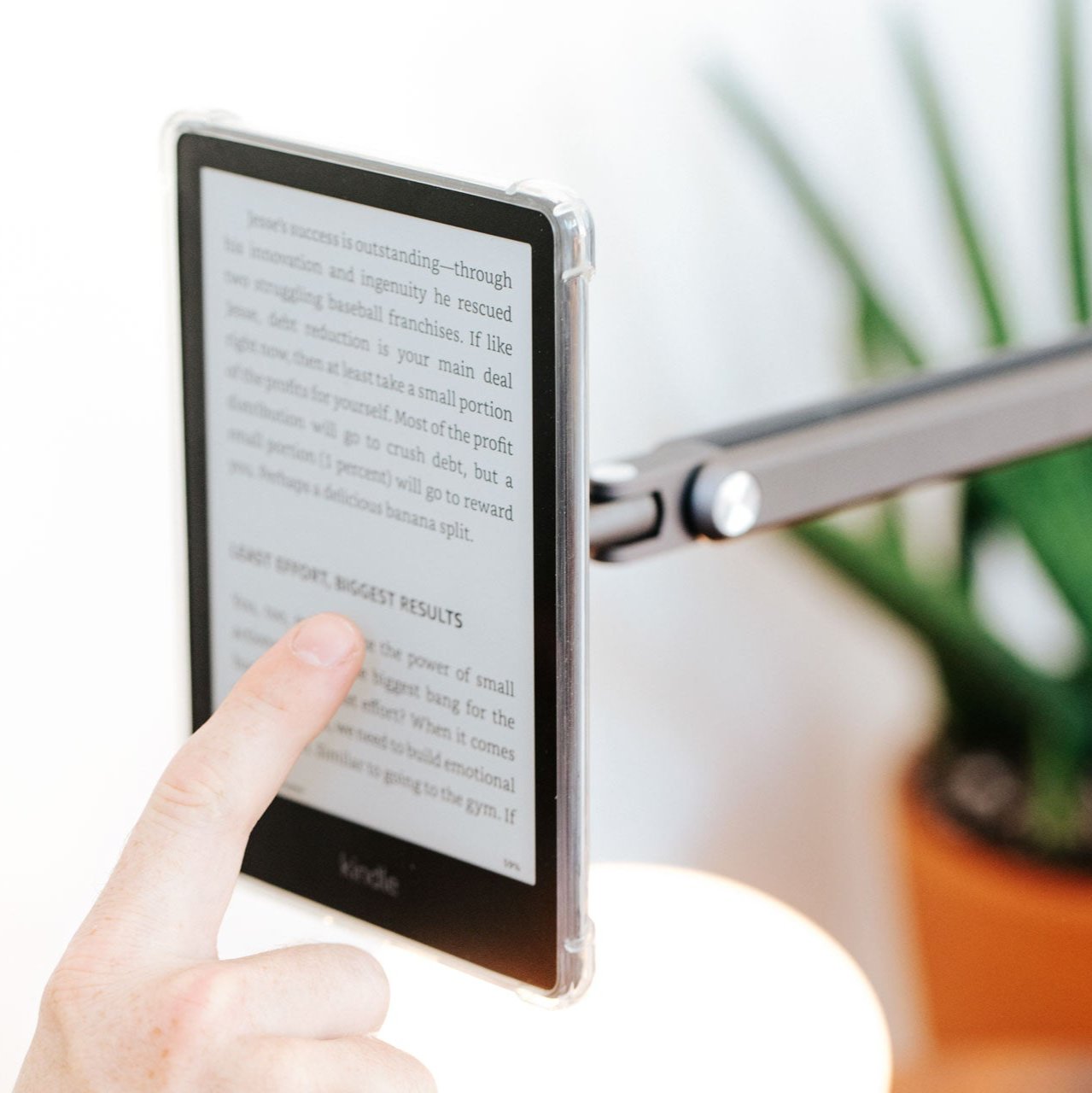 Attach your Kindle to an adjustable clamp arm using the Mechanism Ball Socket Mount and a Universal Grip.